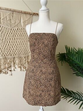 Urban Outfitters Collette Linen Blend Stretch Leopard Mini Dress Size 4